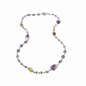 Stephen Dweck Terraquatic Pearl Amethyst and Smoky Quartz Necklace in Sterling Silver< Necklace