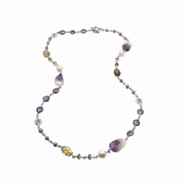 Stephen Dweck Terraquatic Pearl Amethyst and Smoky Quartz Necklace in Sterling Silver< Necklace