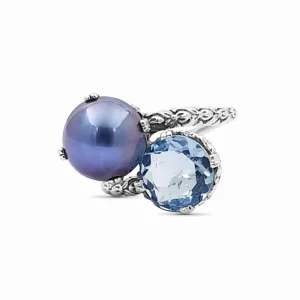 Stephen Dweck TerrAquatic Pearl And Faceted Sky Blue Topaz Ring in Sterling Silver< Rings