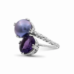 Stephen Dweck TerrAquatic Pearl and Faceted Amethyst Ring in Sterling Silver< Rings