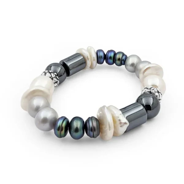 Stephen Dweck TerrAquatic Pearl and Hematite Stretch Bracelet in Sterling Silver< Bracelets