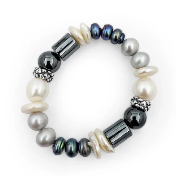 Stephen Dweck TerrAquatic Pearl and Hematite Stretch Bracelet in Sterling Silver< Bracelets