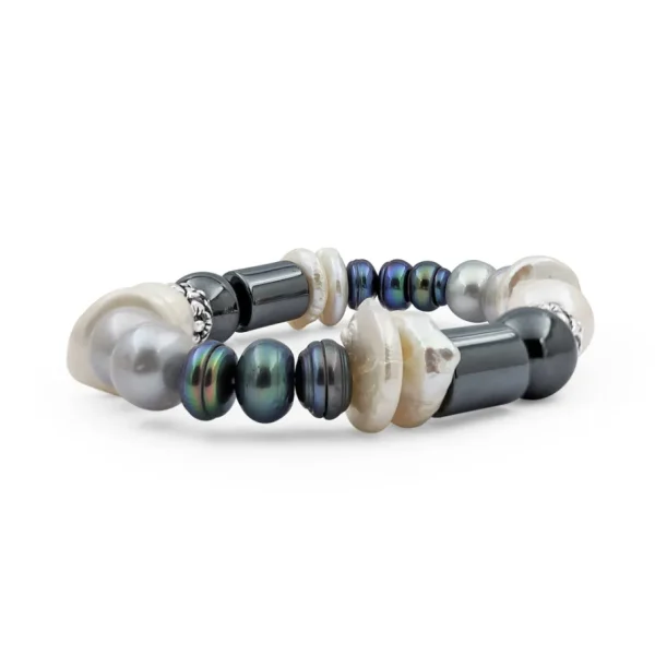 Stephen Dweck TerrAquatic Pearl and Hematite Stretch Bracelet in Sterling Silver< Bracelets